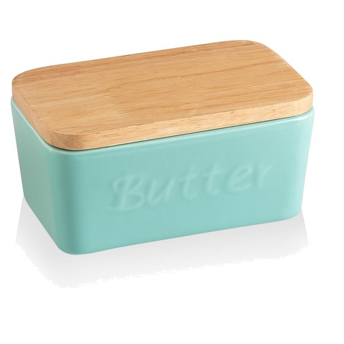 Ceramic butter dish with wood - ceramic,